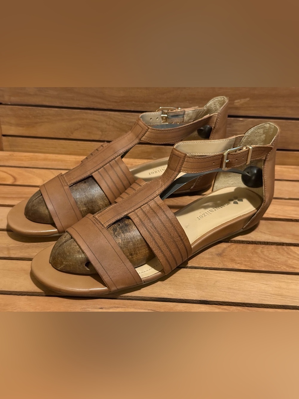 Naturalizer Tan Leather Strappy Ankle Buckle Sandals